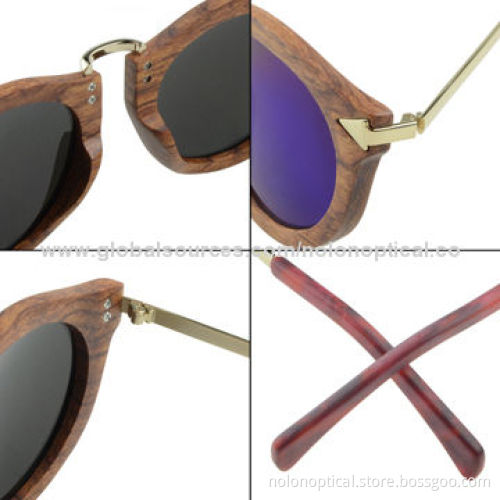 Rosewood sunglasses with metal temple and coating lens, CE/FDA